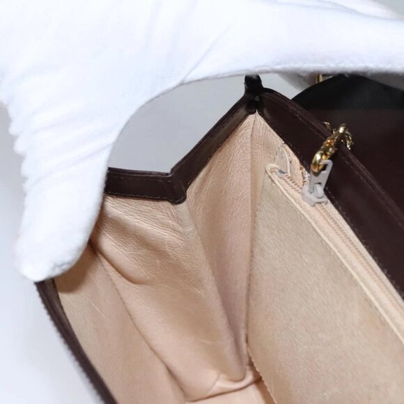 GUCCI Chain Shoulder Bag Leather Brown Gold Auth ep7469 - Picture 11 of 16